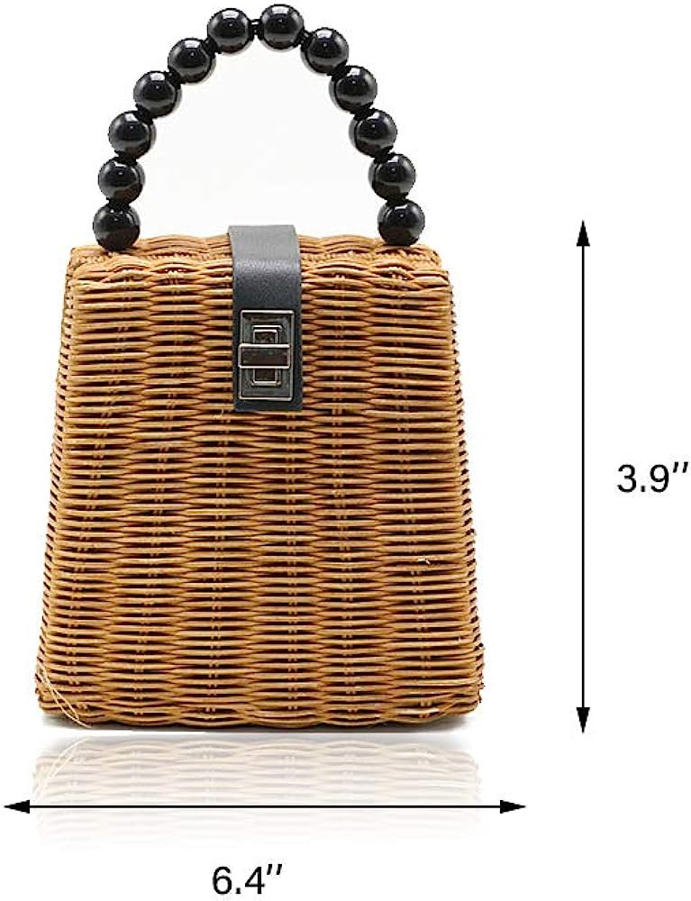 QTKJ Fashion Women Hand-Woven Wicker Shoulder Bag with Removable Leather Shoulder Strap Summer Vi... | Amazon (US)