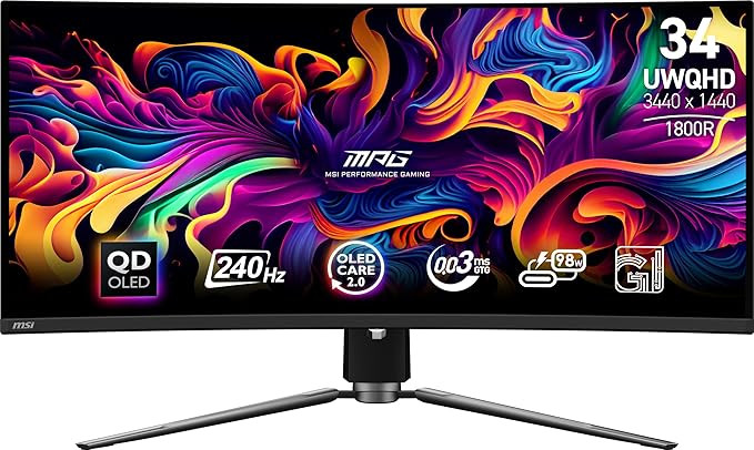 MSI MPG 341CQPX QD-OLED 34-inch Curved OLED Gaming Monitor, 3440 x 1440 (UWQHD), 0.03ms Response ... | Amazon (US)