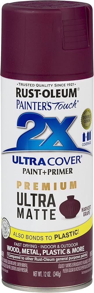 Rust-Oleum 331189 Painter's Touch 2X Ultra Cover Spray Paint, 12 oz, Ultra Matte Harvest Grape | Amazon (US)