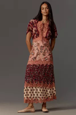 Farm Rio Glam Tapestry Laces Short-Sleeve Maxi Dress | Anthropologie (US)