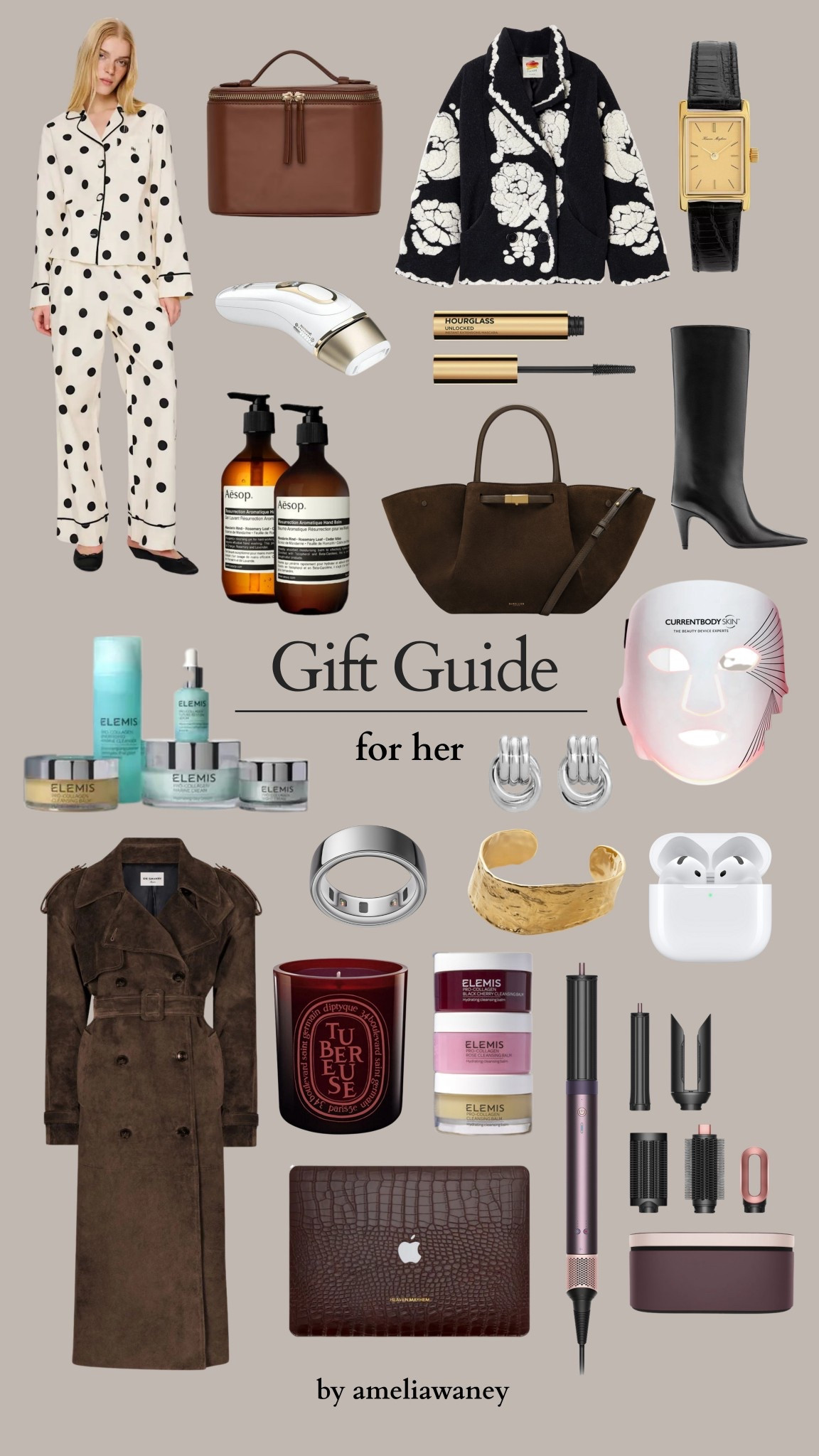 Christmas gift guide for her 🤎✨

Silk pyjamas, suede coat, suede trench, AirPods, Dyson air wrap, Elemis, skincare gift set, oura ring, Demellier, Aesop, leather boots, Braun, gold cuff, jewellery, led mask, current body

#LTKbeauty #LTKfestive #LTKgiftguide