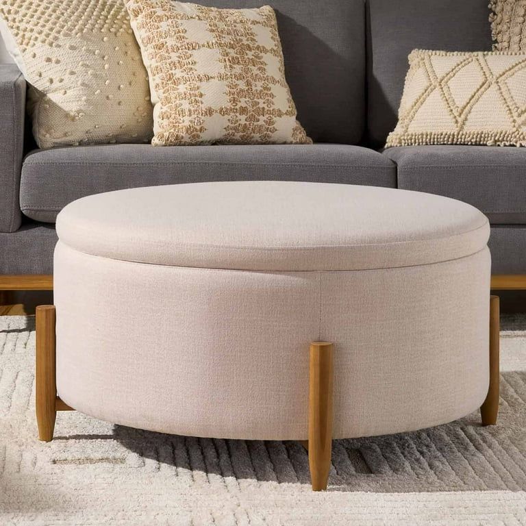 Better Homes & Gardens Springwood Round Storage Ottoman, Cream | Walmart (US)