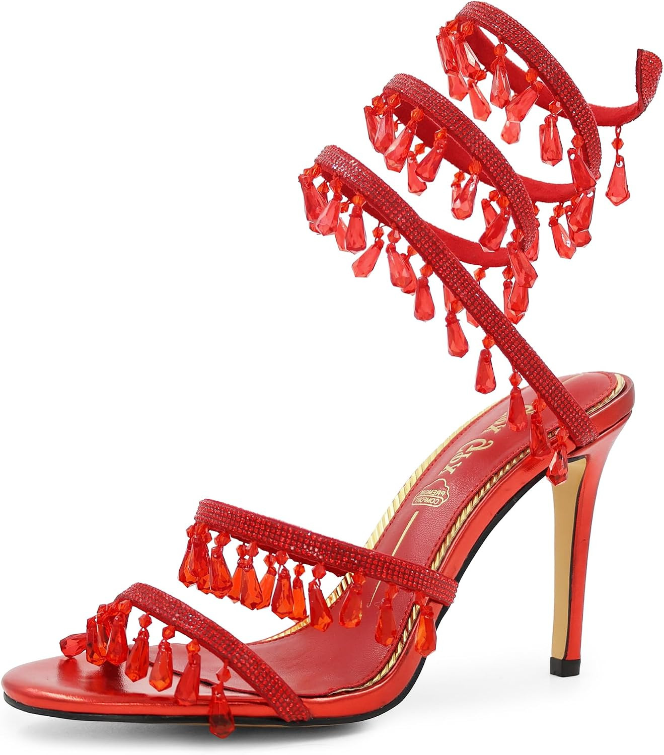 Rhinestone High Heels for Women Ankle Wrap Stiletto Sandals with Crystal Pendants Sexy Party Bridal Evening Sparkly Stiletto High Shoes | Amazon (US)