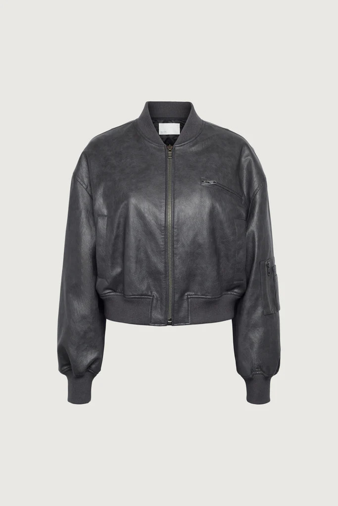 CROPPED VEGAN LEATHER BOMBER JACKET | OAK + FORT