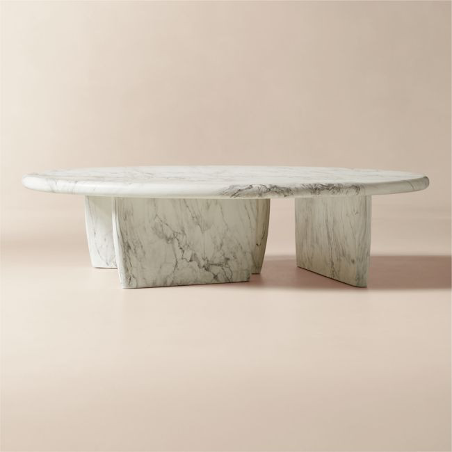 Anoki 57"" Oval Grey Marbled Resin Coffee Table | CB2