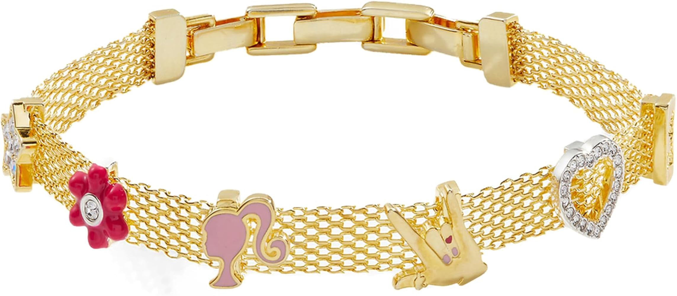 Alex and Ani Barbie Core, Multicharm Mesh Chain Adjustable Bracelet, Shiny Gold Finish, Pink, 6.5... | Amazon (US)