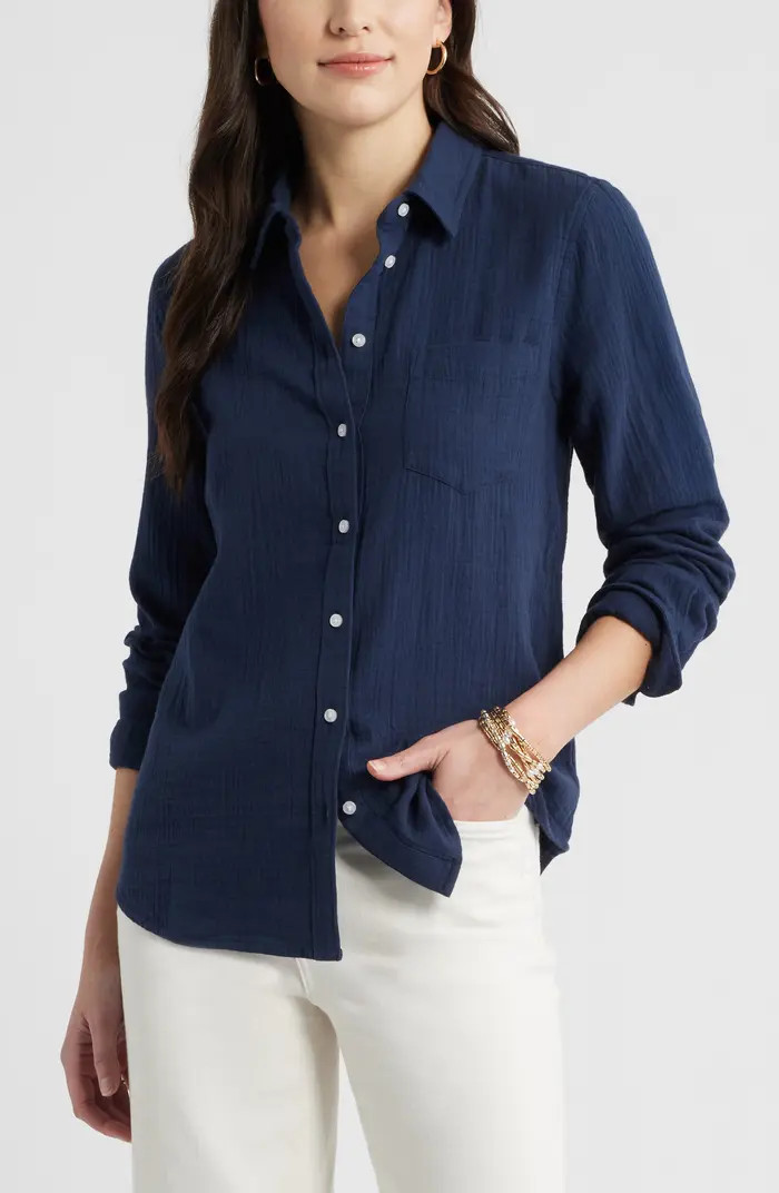 Casual Gauze Button-Up Shirt | Nordstrom
