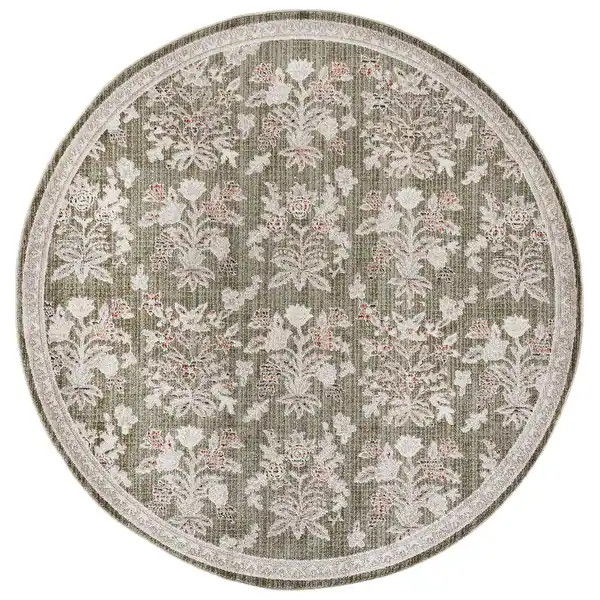 SAFAVIEH Grove Sadete Floral Rug - 6'7" Round - Green/Ivory | Bed Bath & Beyond