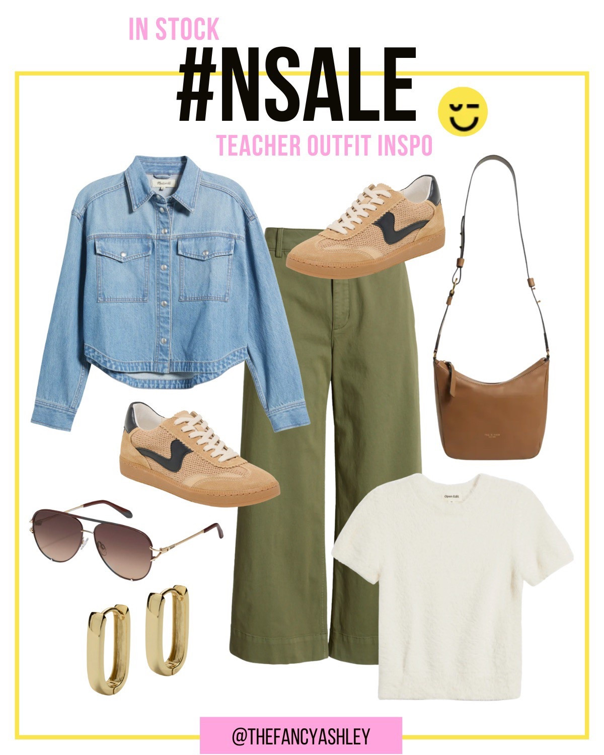 Cutest in-stock teacher outfit inspo from the Nordstrom Anniversary Sale. These green pants are perfection. Love them layered with a white top and a classic denim jacket. Add sneaks, a darling bag, sunnies, and fab earrings, and you’ve got the best casual teacher look. Sale ends August 3rd.

#LTKSeasonal #LTKStyleTip #LTKSaleAlert