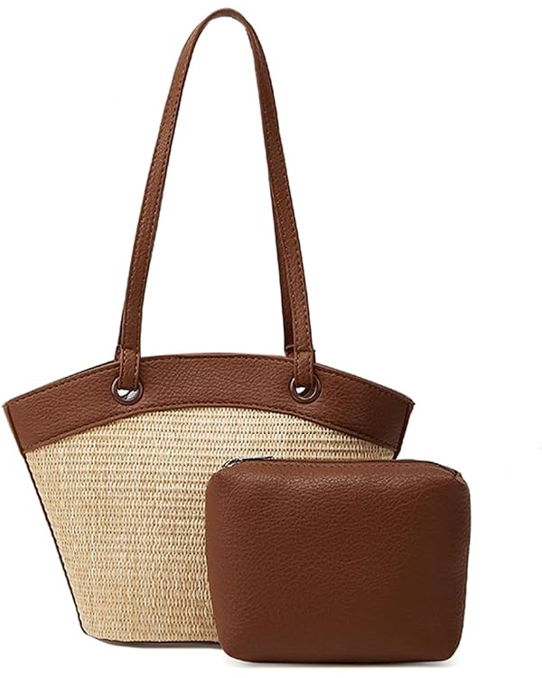 Small Style French Retro Straw Beach Tote for Women, Classic Woven Shoulder Bags, Travel Bag with... | Amazon (US)