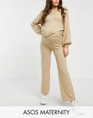ASOS DESIGN Maternity open collar jumper and trousers co-ord in oatmeal | ASOS | ASOS (Global)