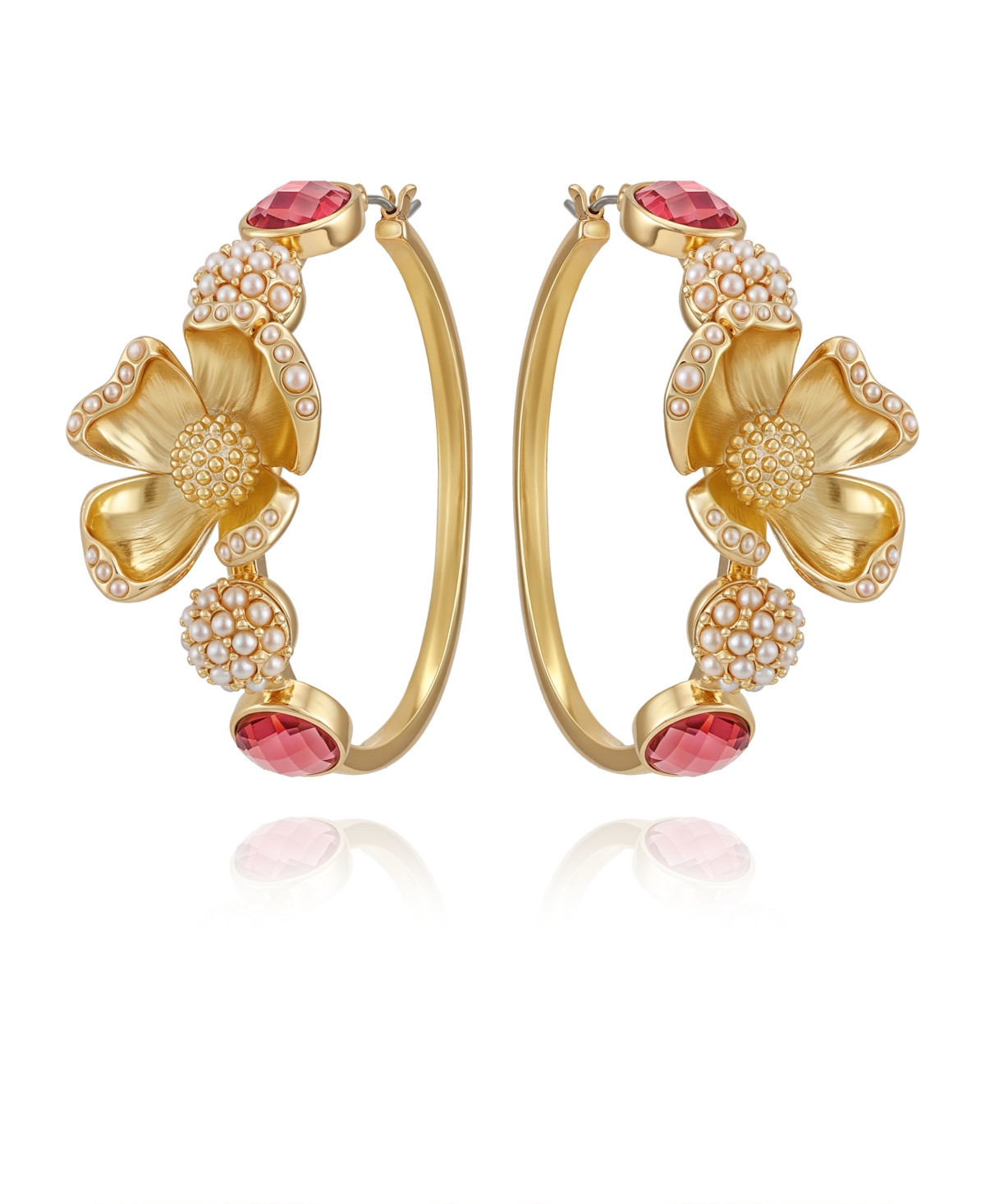 Guess Glass Stone Floral Hoop Earrings - Gold | Macy's