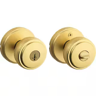 Sora Satin Brass Round 2.19 in. Keyed Entry Round Door Handle Featuring SmartKey Security | The Home Depot