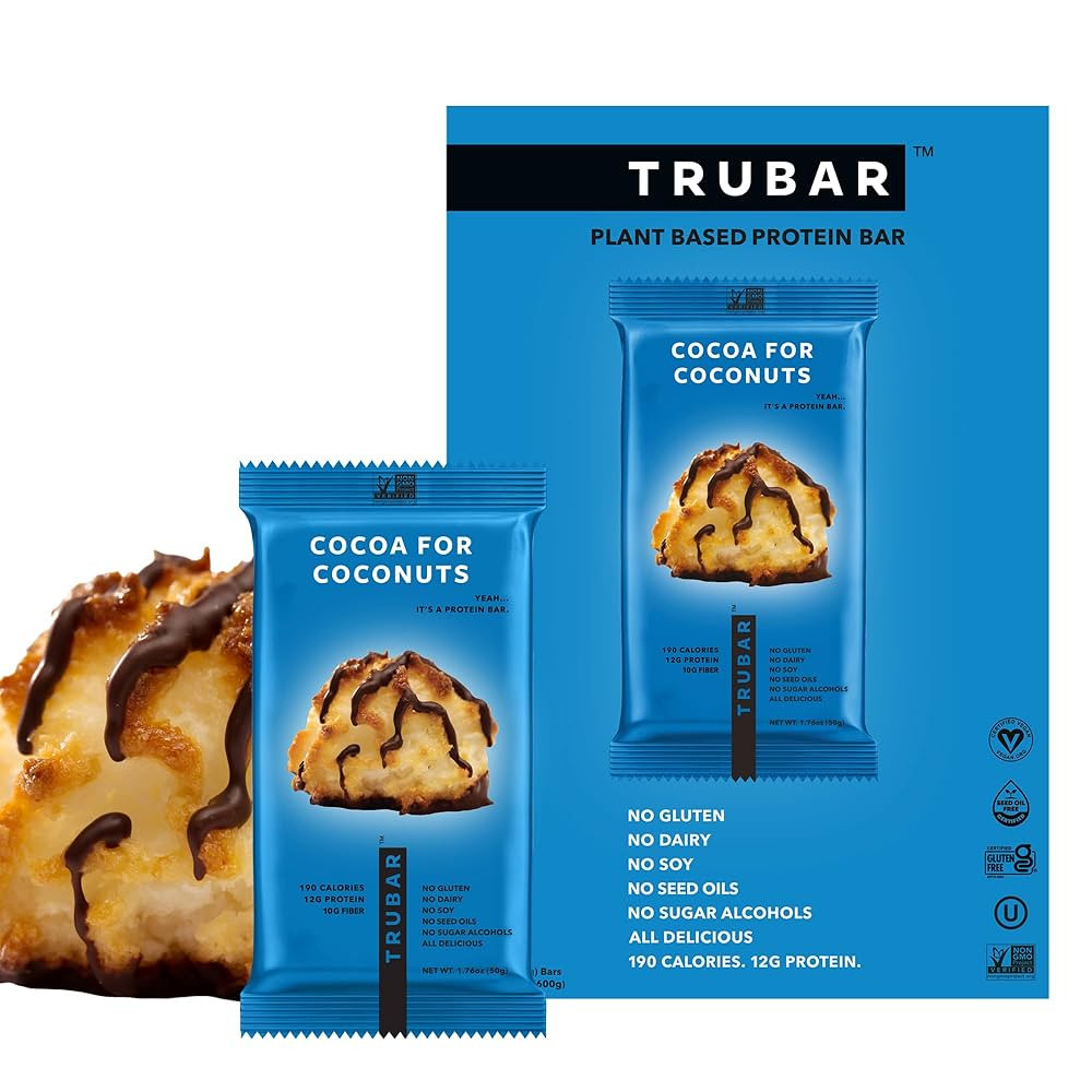 TRUBAR Vegan Protein Bar, Cocoa For Coconuts, Gluten Free, Plant Based Protein, Dairy Free, Non G... | Amazon (US)