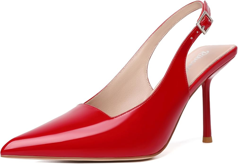 RIBONGZ Sexy Slingback Pumps Elegant Dressy Heels for Women Closed Toe Pointy High Heels Wedding ... | Amazon (US)
