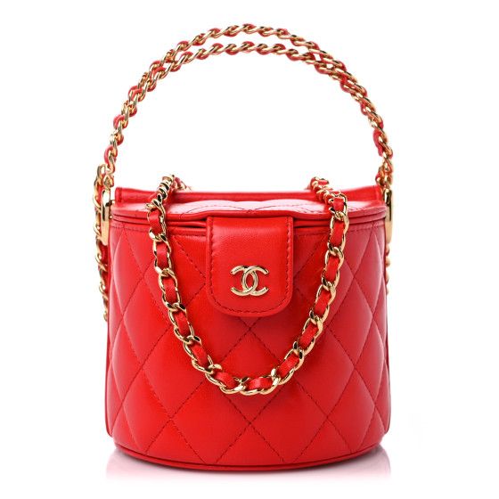 Patent Calfskin Quilted Top Handle Vanity With Chain Red | FASHIONPHILE (US)