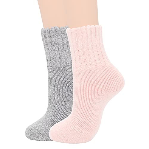 Zando Pink Fuzzy Socks Warm Merino Wool Socks for Women Cute Socks for Women Boot Crew Socks Long Thick Socks Women's Socks & Hosiery Athletic Football volleyball Sock Grey & Pink | Amazon (US)
