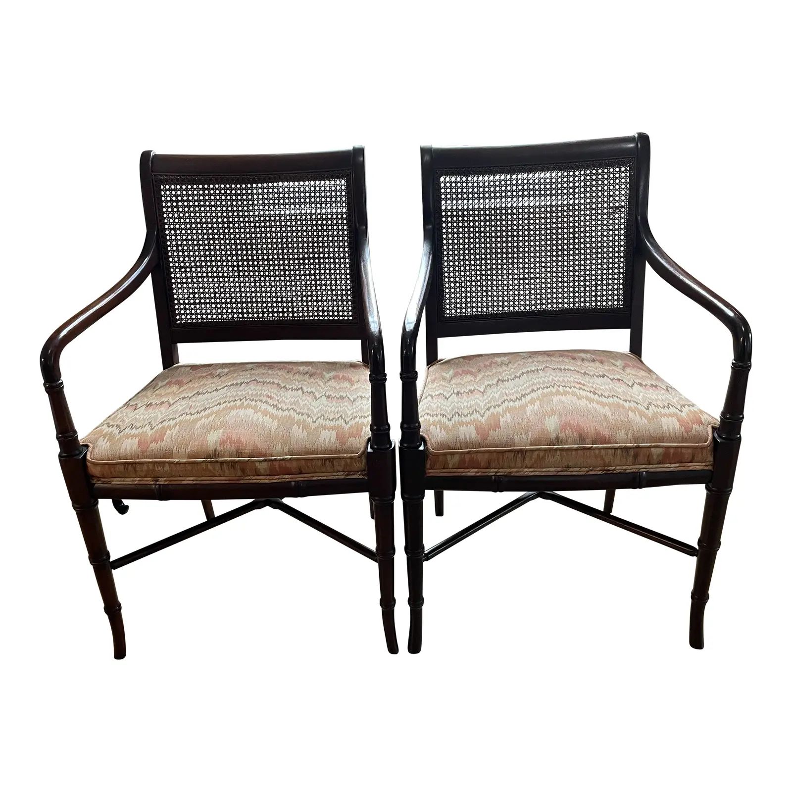 1970’s Hickory Chair Faux Bamboo Caned Regency Chairs - a Pair | Chairish