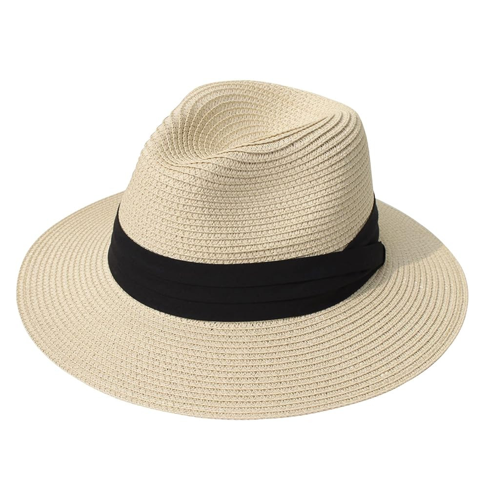 Summer Straw Fedora Hat for Women Men Travel Panama Hat with Wide Brim Roll Up Sun Hat for Beach ... | Amazon (US)