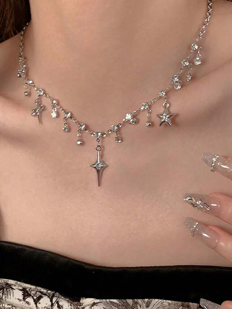 Cross Fringe Necklace Women's Bling Atmosphere Ultra Flashy Zirconia And Unique Design Collarbone Chain | SHEIN