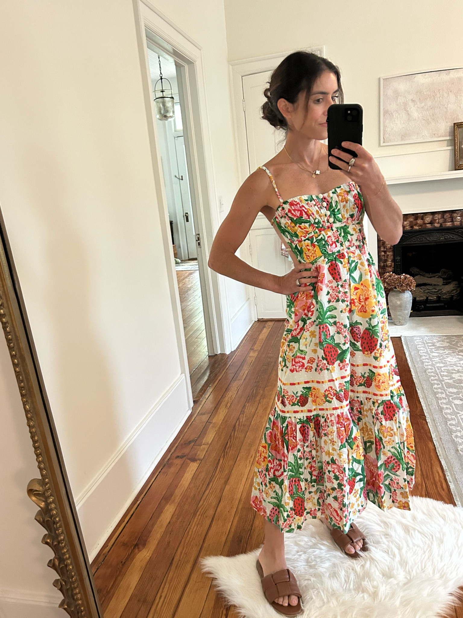 knee length dresses for ladies White Floral Sketch Midi Dress