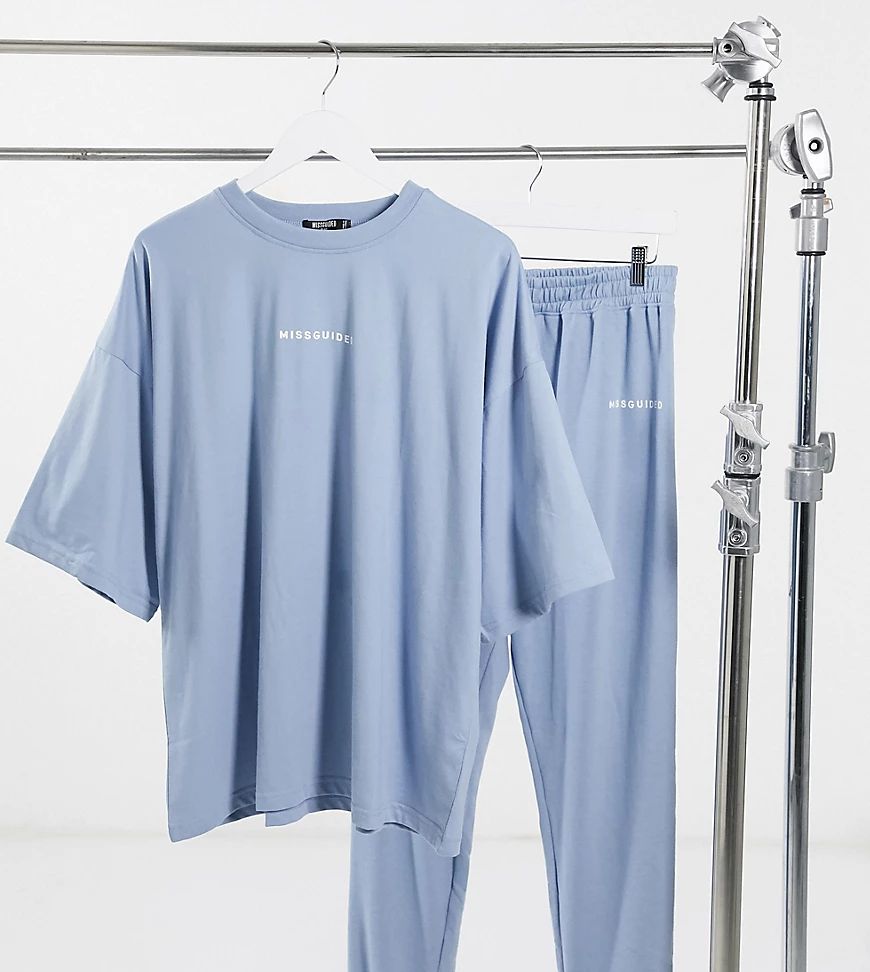 Missguided Plus oversized t-shirt and jogger set in blue | ASOS (Global)