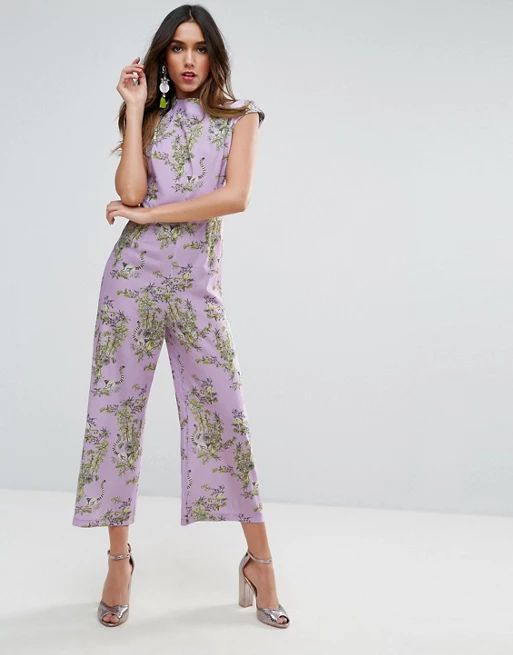 ASOS Jumpsuit with High Neck and Wide Leg in Print | ASOS UK