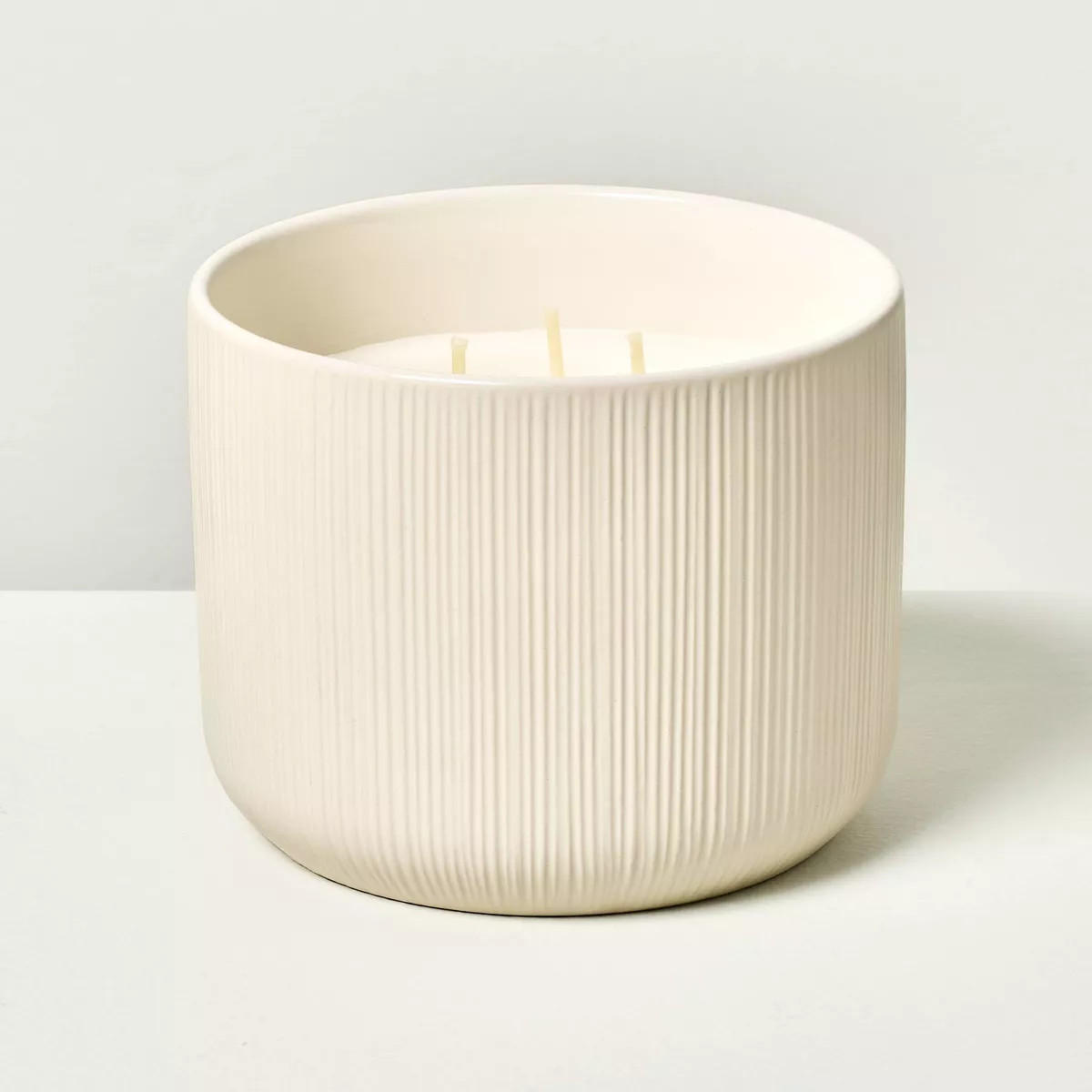3-Wick Micro-Fluted Ceramic Citronella 16oz Jar Candle Cream - Hearth & Hand™ with Magnolia | Target