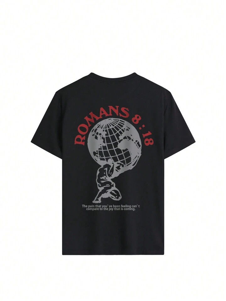 Women's New Summer Vacation Style Romans 8:18 Casual Round Neck Short-Sleeved Black T-Shirt Simple And Everyday Versatile, Travel Versatile Items To Highlight Your Taste | SHEIN