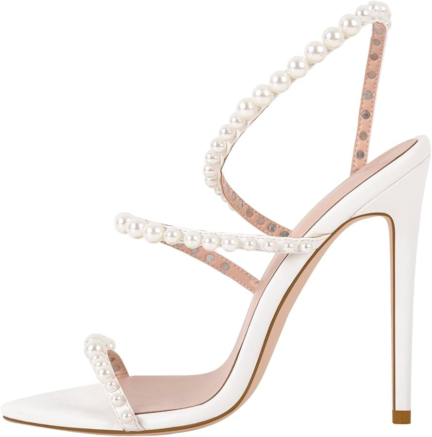 Pearls Stiletto High Heels Pointed Toe Heeled Sandals Strappy Heels Women Sexy Sandals Dressy Sho... | Amazon (US)