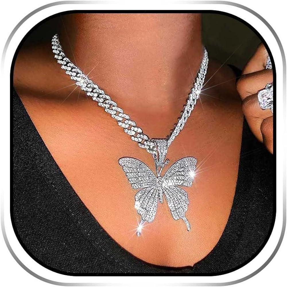 EARENT Rhinestone Butterfly Choker Necklace Crystal Butterfly Pendant Necklaces Chain Sparkly Nec... | Amazon (US)