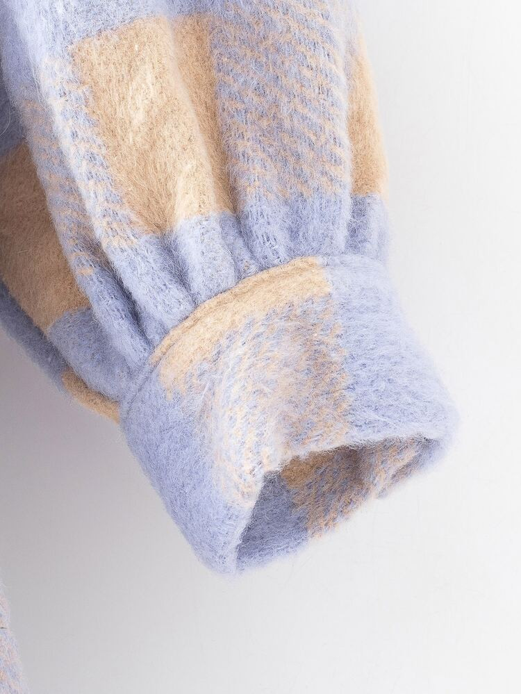 Flap Pocket Plaid High Low Tweed Coat | SHEIN