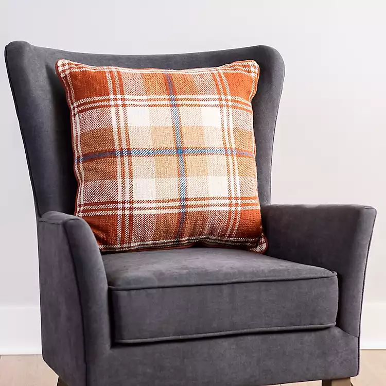 New!Rust and Navy Plaid Corded Pillow | Kirkland's Home