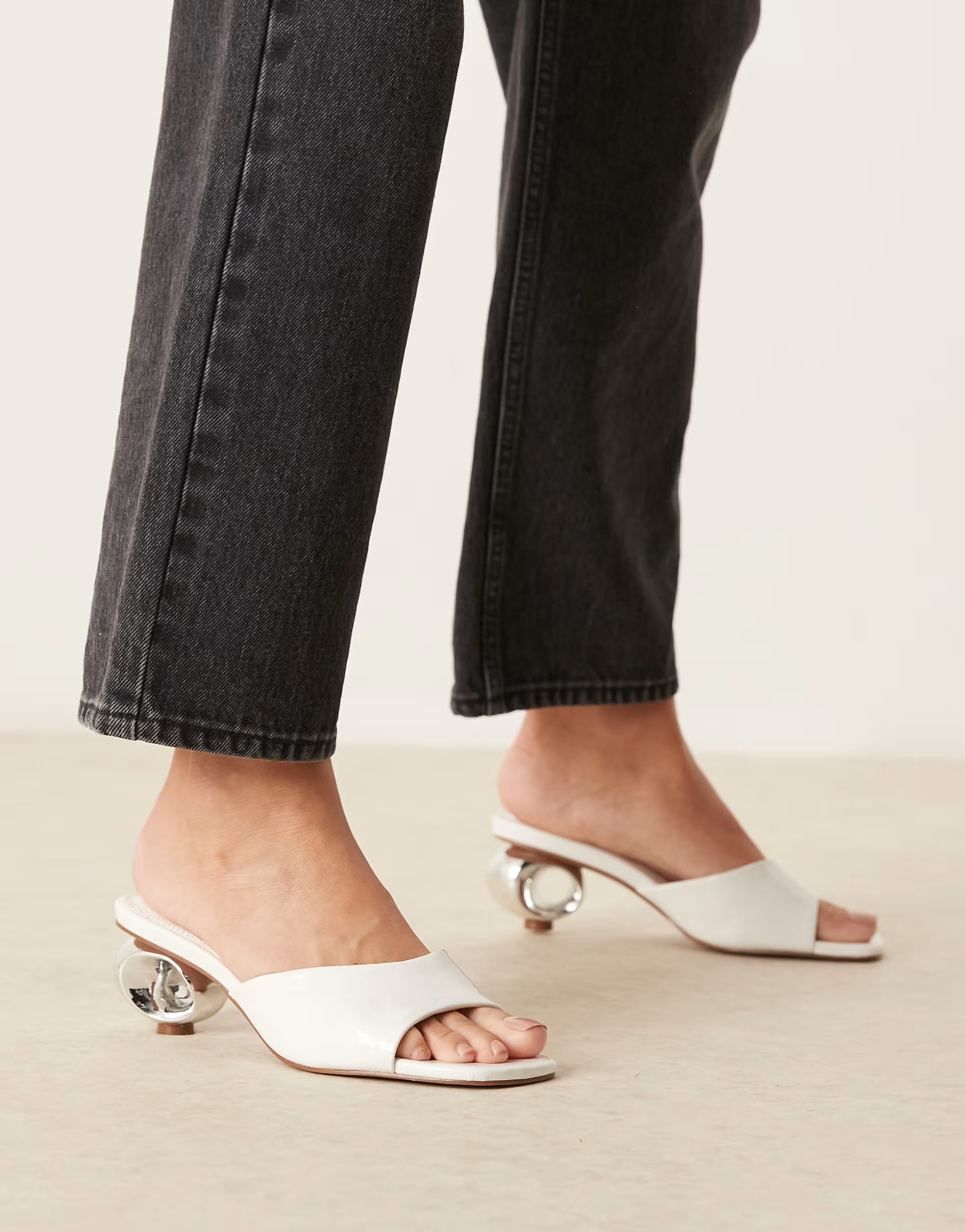 ASOS DESIGN Holbrook metal heel detail heeled mules in white | ASOS | ASOS (Global)