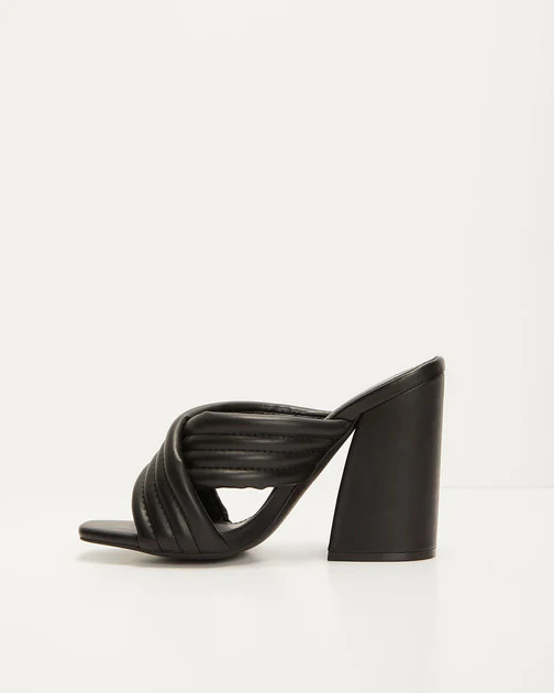 Luiza Faux Leather Block Heeled Sandal - Black | VICI