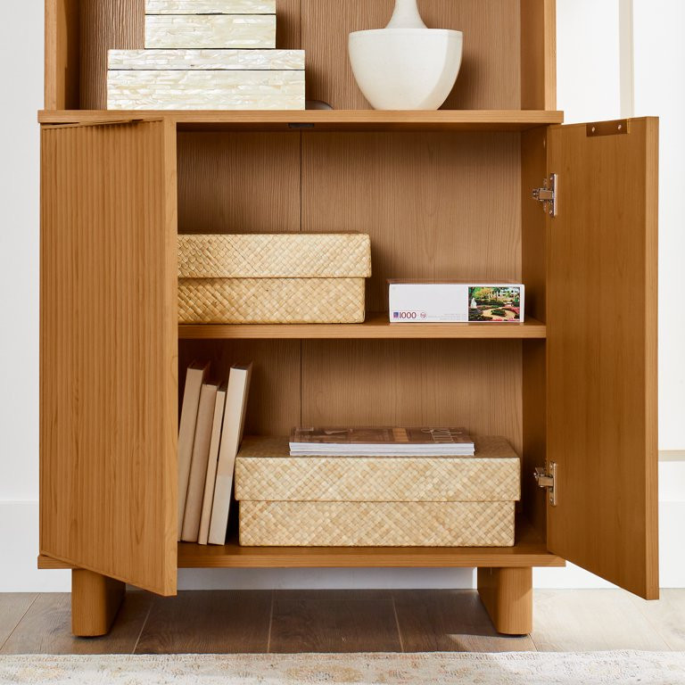 Better Homes & Gardens Lillian Fluted Bookcase with Doors, Natural Pine Finish | Walmart (US)