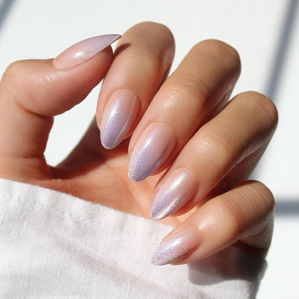 Glamnetic Press On Nails - Polar Day | Glittery Short Almond Fake Nails with Lilac Tips and Gloss... | Amazon (US)