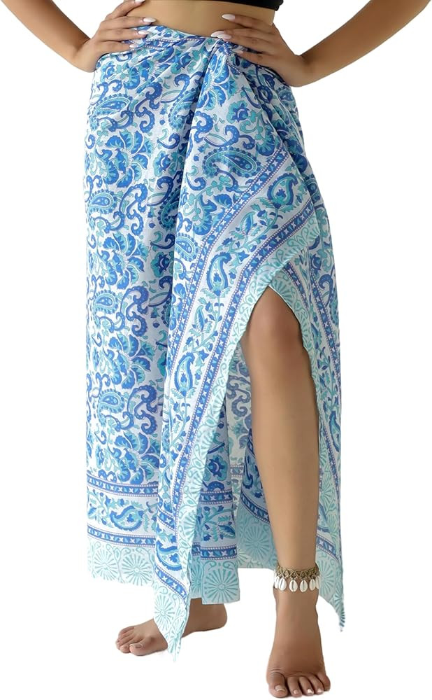 100% Cotton Sarong Coverup for Women Indian Hand Block Print Swimsuit Pareo Wrap Skirt Beach Biki... | Amazon (US)
