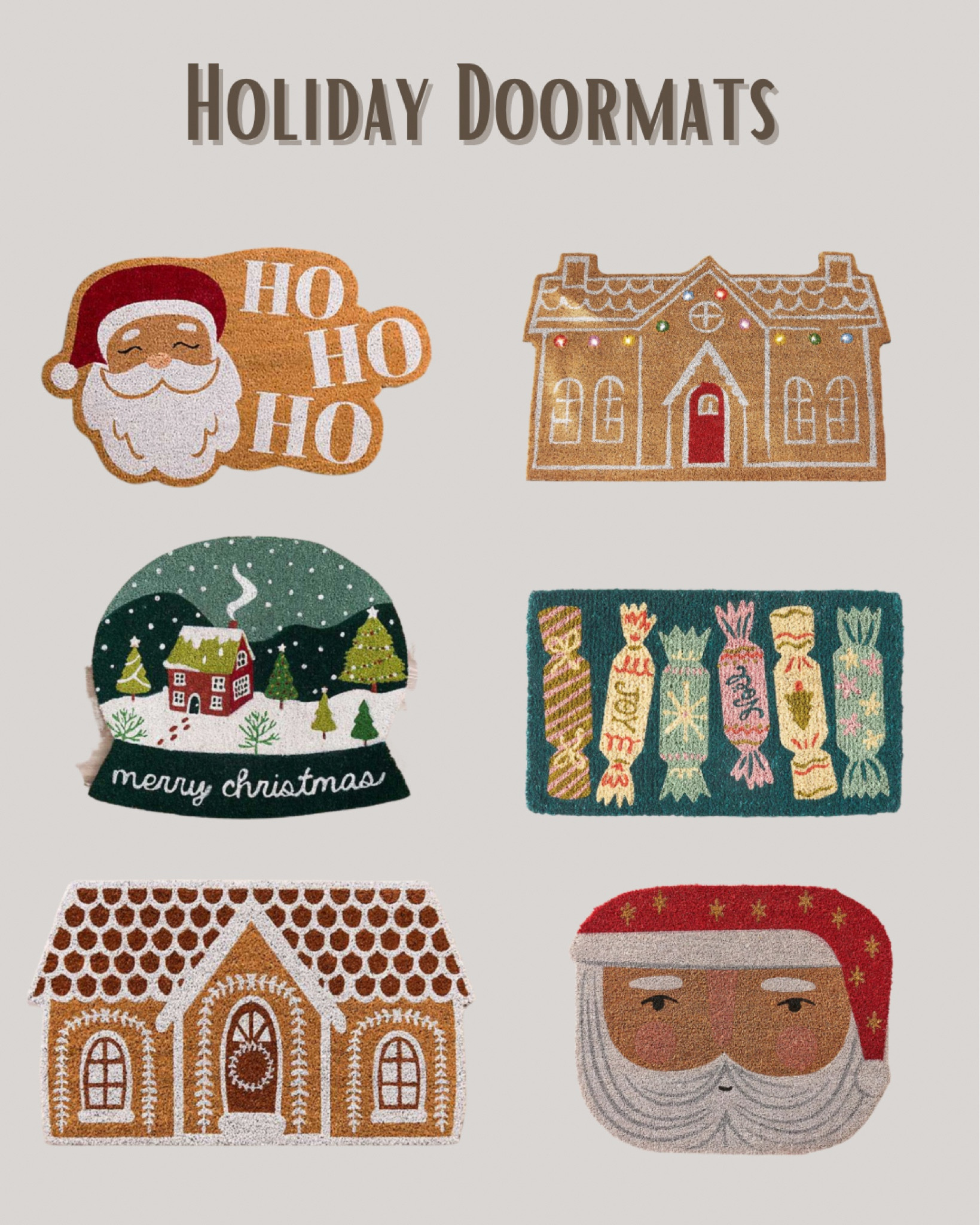 Holiday Doormat Roundup 🎅🏻

Pottery Barn Holiday
Kirkland’s Christmas 
Anthropologie 


#LTKHoliday #LTKhome #LTKSeasonal