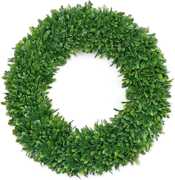 22 Inch Boxwood Wreath for Front Door Realistic with Welcome Sign Faux Easter Green Preserved Box... | Amazon (US)