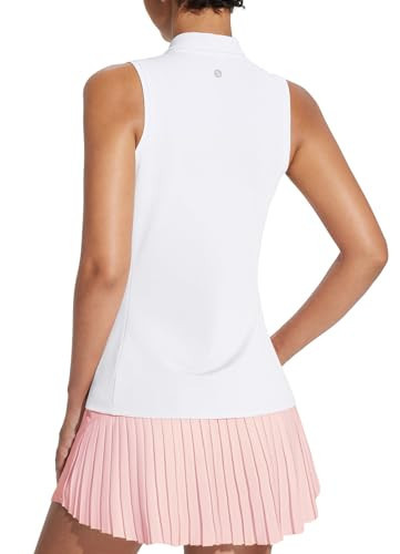baleaf Women's Tennis Shirts Sleeveless Golf Polo Shirt Zipper Collar Athletic Tank Tops UPF 50+ Quick Dry White S | Amazon (US)