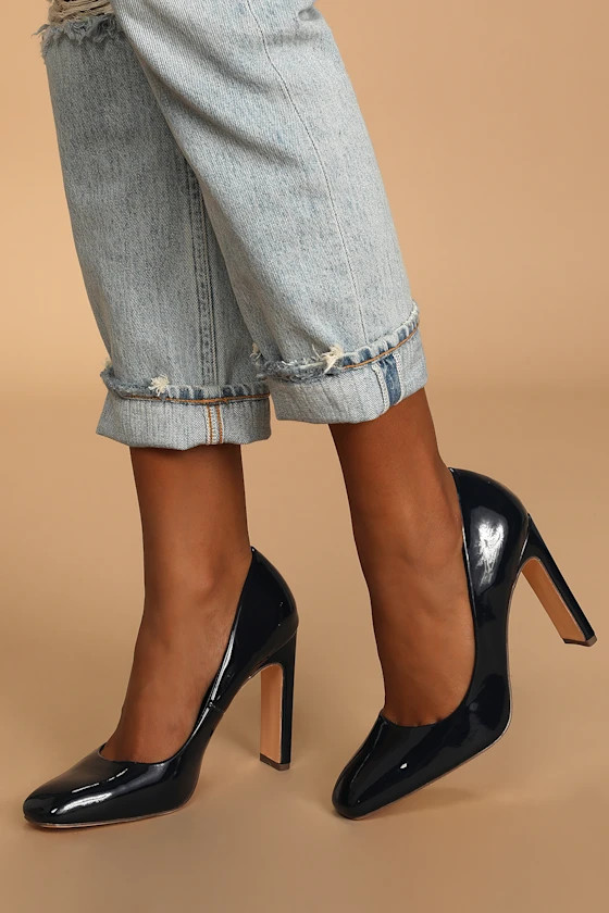 Landrie Navy Blue Patent Square Toe Pumps | Lulus (US)