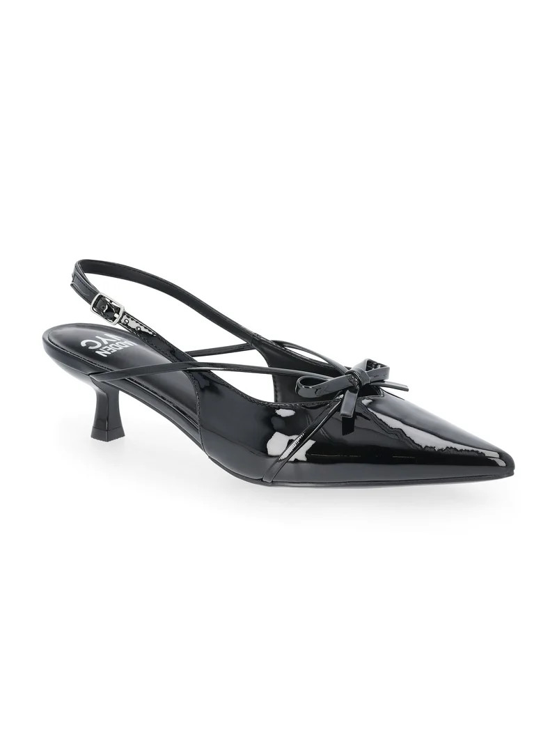 Madden NYC Women's Shiny Faux Leather Slingback Heels with Bow | Walmart (US)