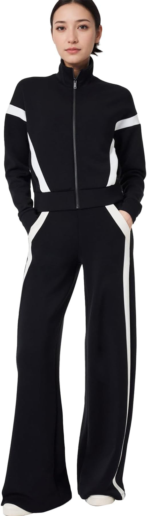 Ainangua Lounge Sets for Women 2 piece Striped Track Jacket Wide Leg Sweatpants Zip Sweatshirt Se... | Amazon (US)