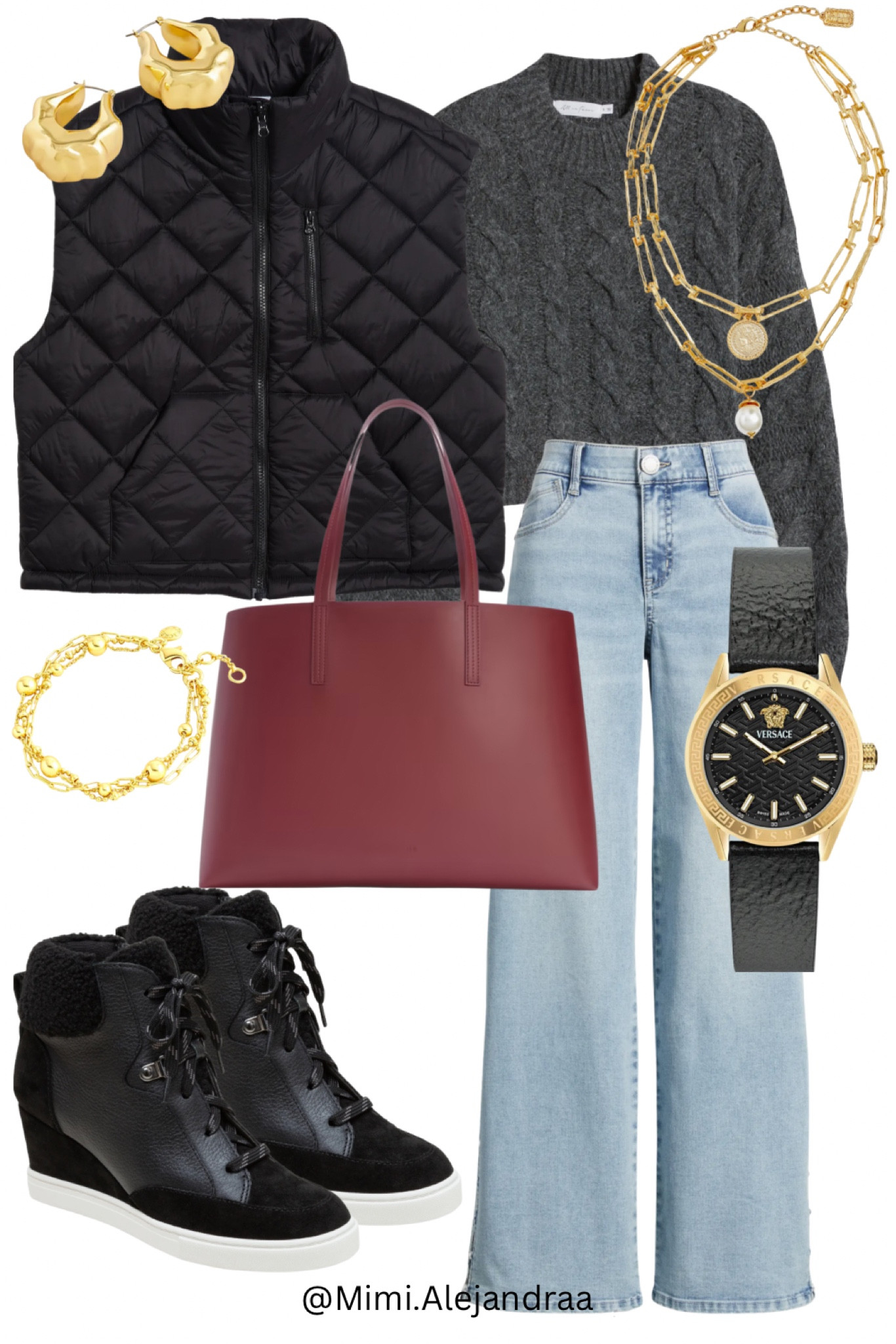 Winter outfit from current Nordstrom sale.     Black vest, grey sweater, petite jeans, wedge fur sneaker booties and black & gold watch.

Everlane tote. 

J Crew jewelry .

#LTKSaleAlert #LTKFindsUnder50 #LTKSeasonal