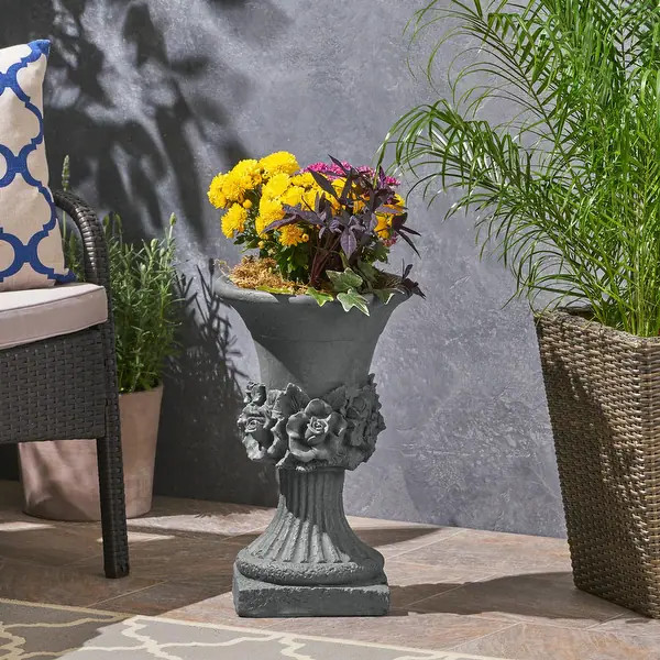 Calliope Antique Botanical Lightweight Concrete Chalice Garden Urn Planter by Christopher Knight ... | Bed Bath & Beyond