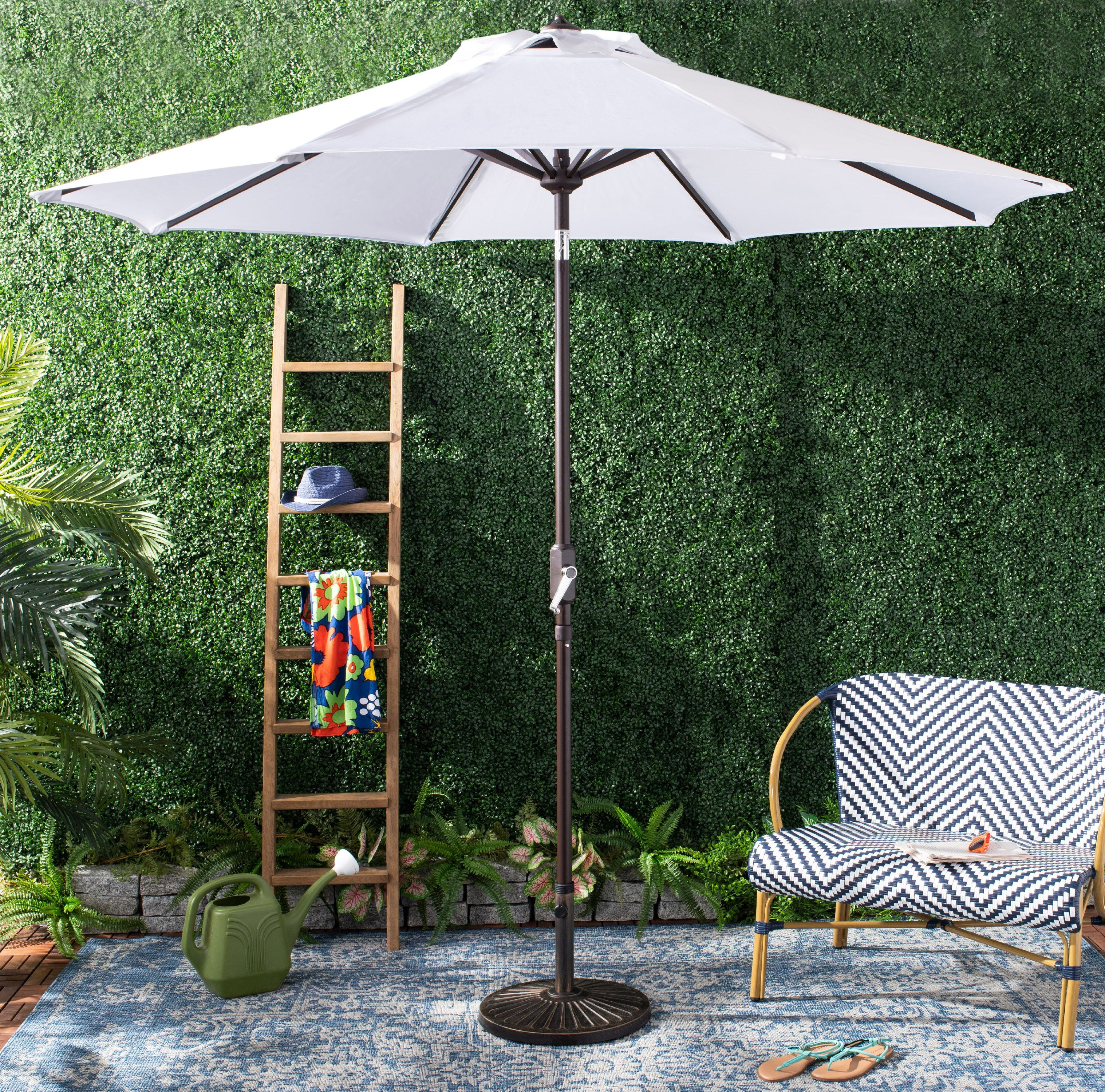 SAFAVIEH Outdoor Collection Ortega 9-Foot Tilt Crank Umbrella White | Walmart (US)