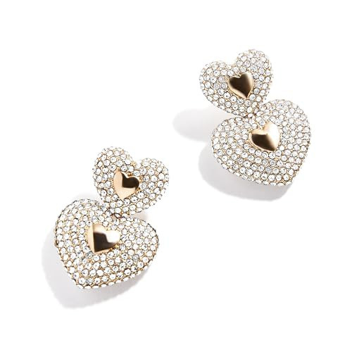 BaubleBar Haven Heart Earrings for Women - Drop Earrings - Gold Plated Brass with Glass Stones - Hypoallergenic - Perfect Valentine Earrings, Fun Statement Jewelry, (Clear, Gold) | Amazon (US)
