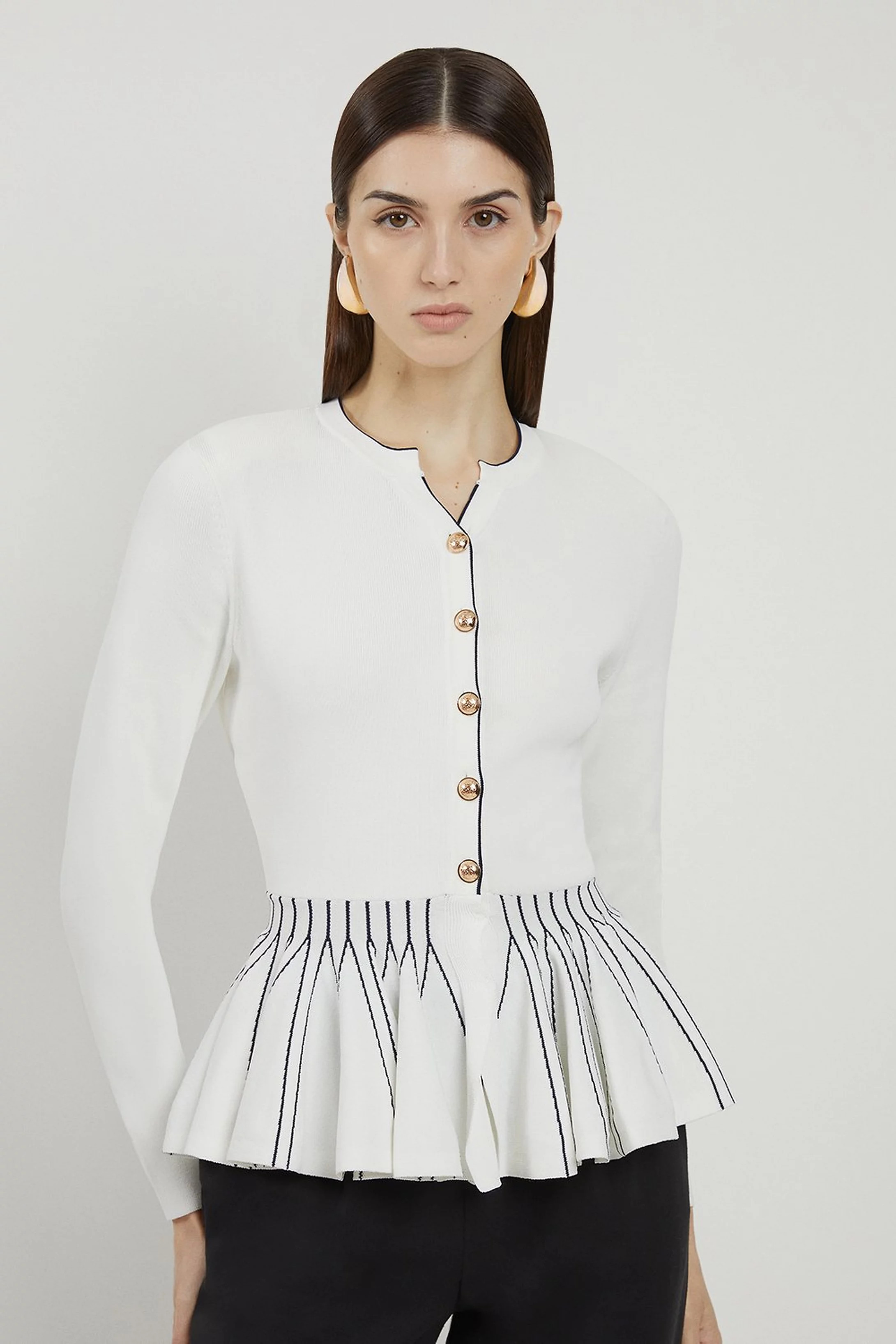 Viscose Blend Knit Peplum Jacket | Karen Millen UK + IE + DE + NL