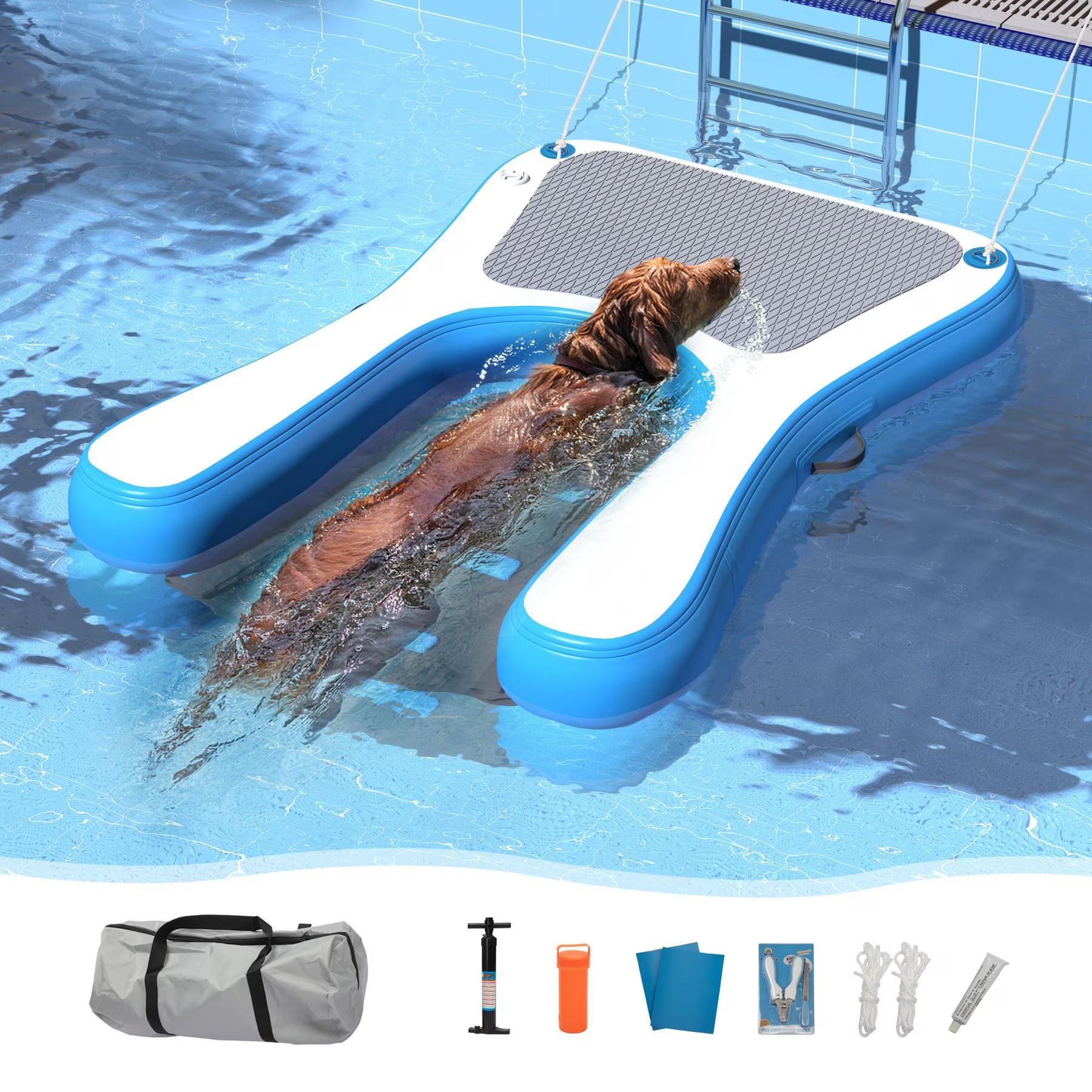 COZIWOW 60-in Inflatable Floating Dog Water Ramp, Blue - Chewy.com | Chewy